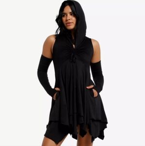 NEW Hot Topic Black Asymmetrical Hem Hooded Dress with Pockets sz XL